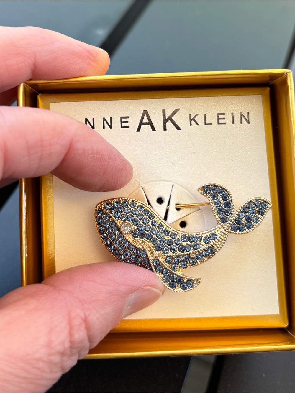 Anne Klein Gold-Tone Brooch with Blue Stones - Picture 3 of 3